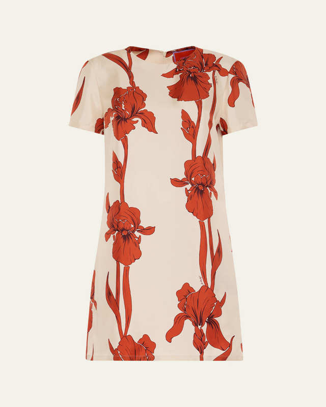 Floral Mini Swing Silk Dress